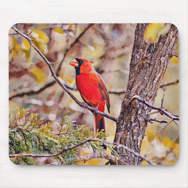 Mousepad Mouse de Arte de Pássaro Vermelho Cardinho (Frente)