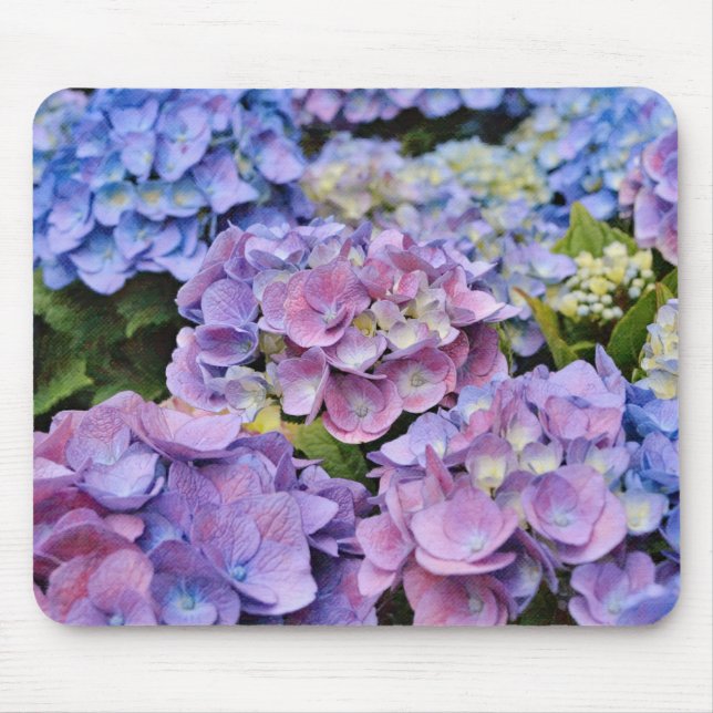 Mousepad Mouse de Arte Flor Azul e Rosa, Hydrangea (Frente)