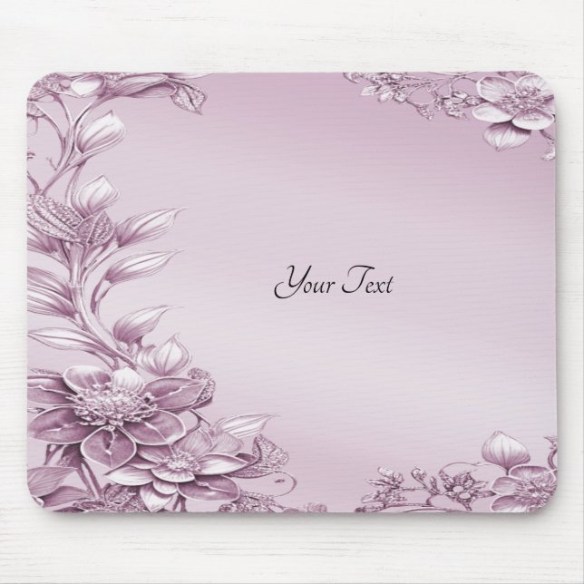 Mousepad Mouse de Folhagem Floral Rosa (Frente)