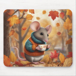Mousepad Mouse de outono Adorável com Folhas Coloridas