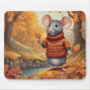 Mousepad Mouse de outono com Suéter Louco e Folga a Placa d