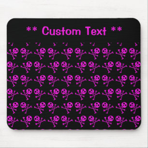 Mousepad Mouse de Skulls Rosa com Texto Personalizado