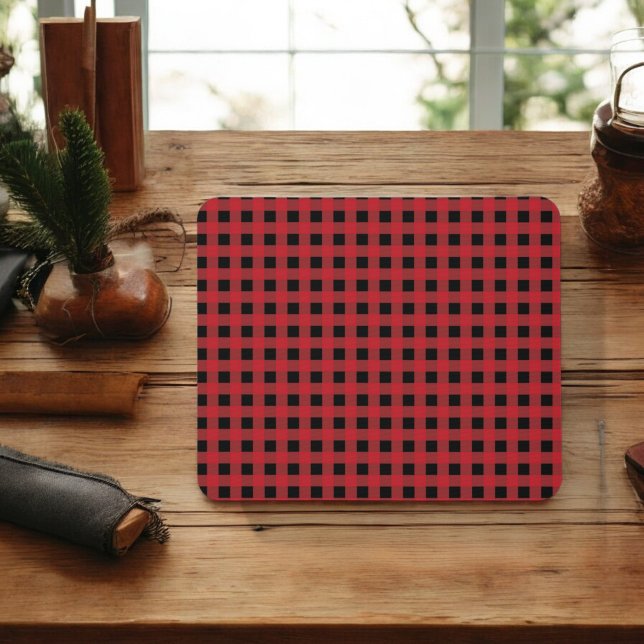Mousepad Mouse de Xadrez de Buffalo Vermelho para Decoração (Criador carregado)