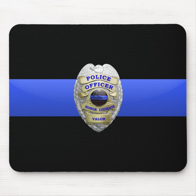 Mousepad Mouse do Crachá da Polícia de Linha Azul fina (Frente)