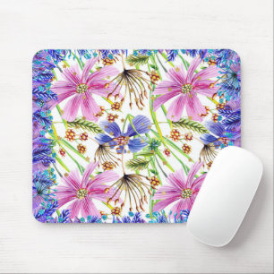 Mousepad Mouse Flor Selvagem Rosa e Azul