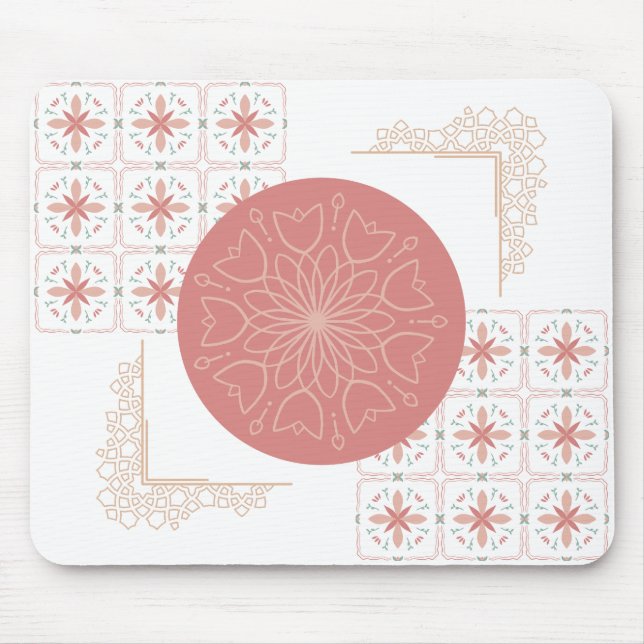 Mousepad Mouse Floral Elegante Mandala - Tons Rosa Suaves (Frente)