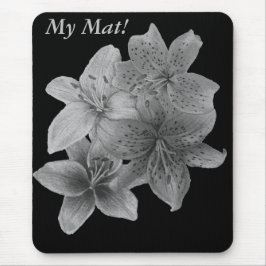 Mousepad mouse floral preto e branco