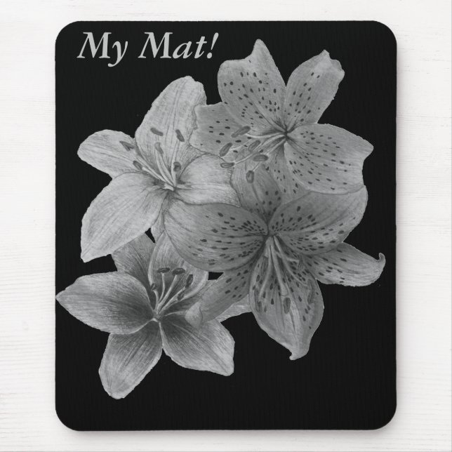 Mousepad mouse floral preto e branco (Frente)