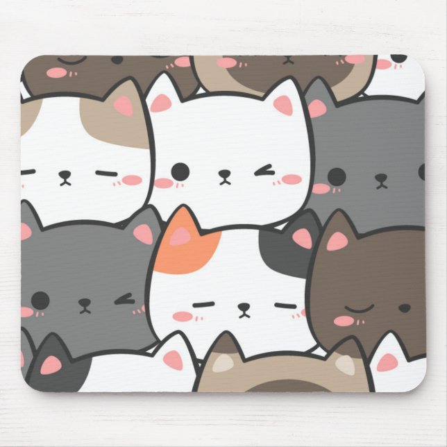 Mousepad Mouse Gato Kawaii - Decoração de Mesa (Frente)