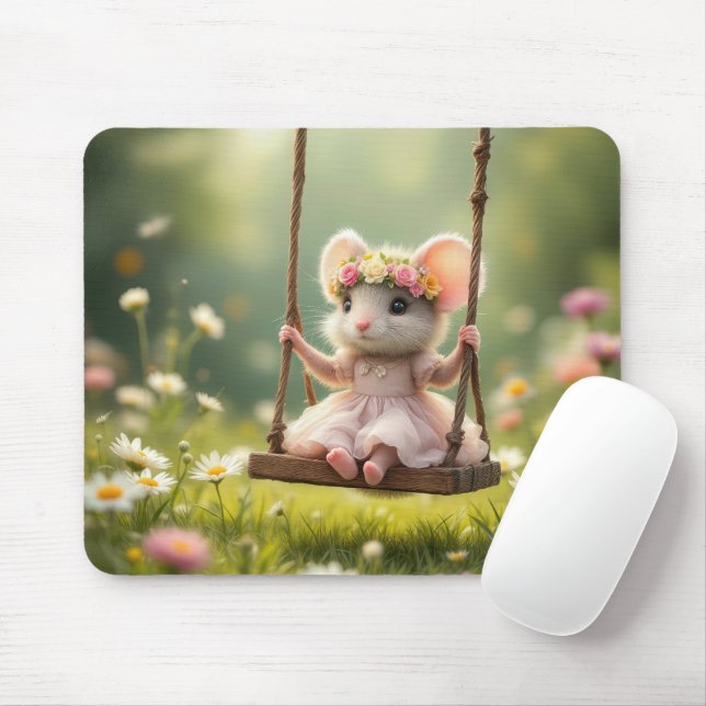 Mousepad Mouse giro e bonito em um balanço (Com mouse)