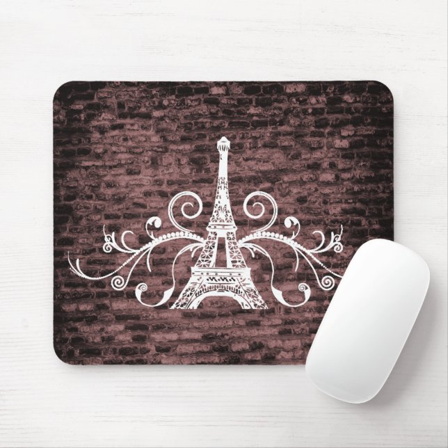 Mousepad Mouse Grunge Torre Rosa Eiffel (Com mouse)