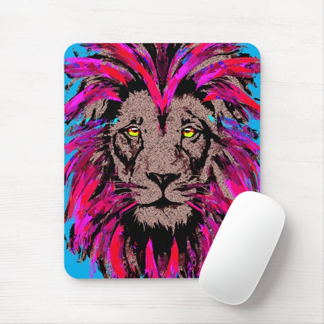 Mousepad Mouse Lion Rosa - Desenho Do Retrato Lion Face (Com mouse)