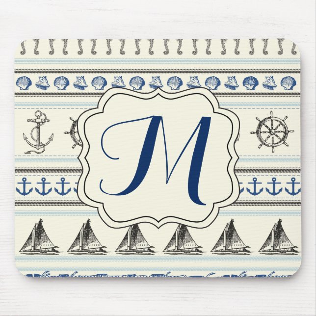 Mousepad Mouse Monograma de Corda Náutica com Ancoragem de  (Frente)