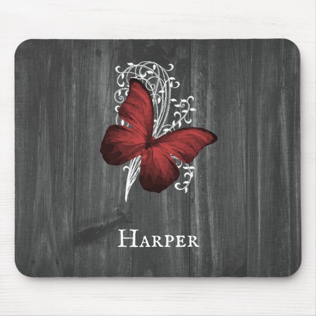 Mousepad Mouse Personalizado com Borboleta Vermelha (Frente)
