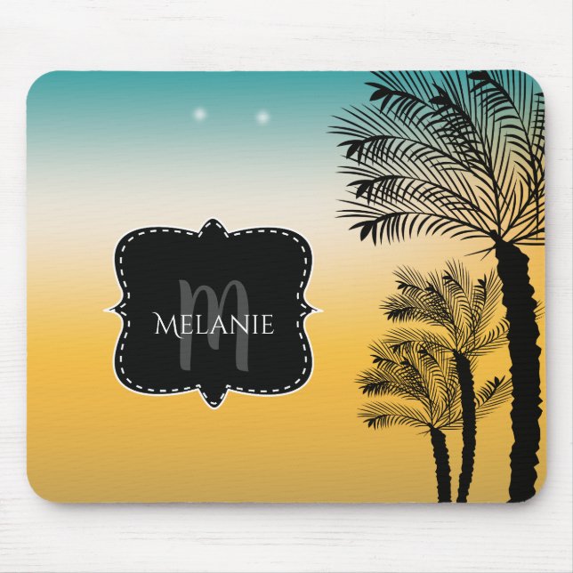 Mousepad Mouse Personalizado Pad Tropical Sunset Monograma  (Frente)