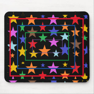 Mousepad Mouse Preto Com Estrelas Coloridas Por Toda Parte