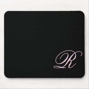Mousepad Mouse Preto, Preto, com Script Monograma Rosa