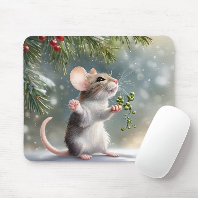 Mousepad Mouse segurando um Mistletoe Sprig (Com mouse)