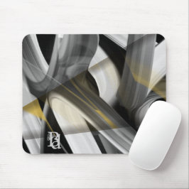 Mousepad Mouse Trend Abstrato Art Black White Dourado