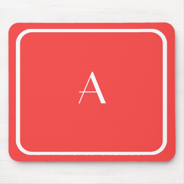 Mousepad Mouse Vermelho Coral Barato com Monograma Branco (Frente)