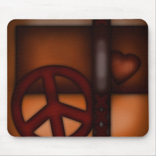 Mousepad Mousemat, coração rústico e sinal de paz