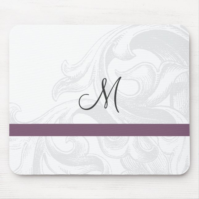 Mousepad Mousépias de Monograma de Rolagem Elegante (Frente)