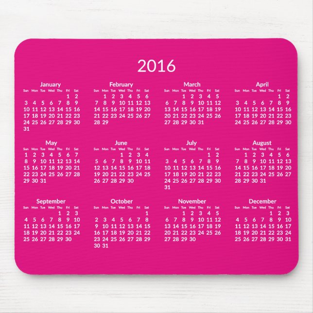 Mousepad Mouses pads de Calendário de 2016 Rosa Anual (Frente)