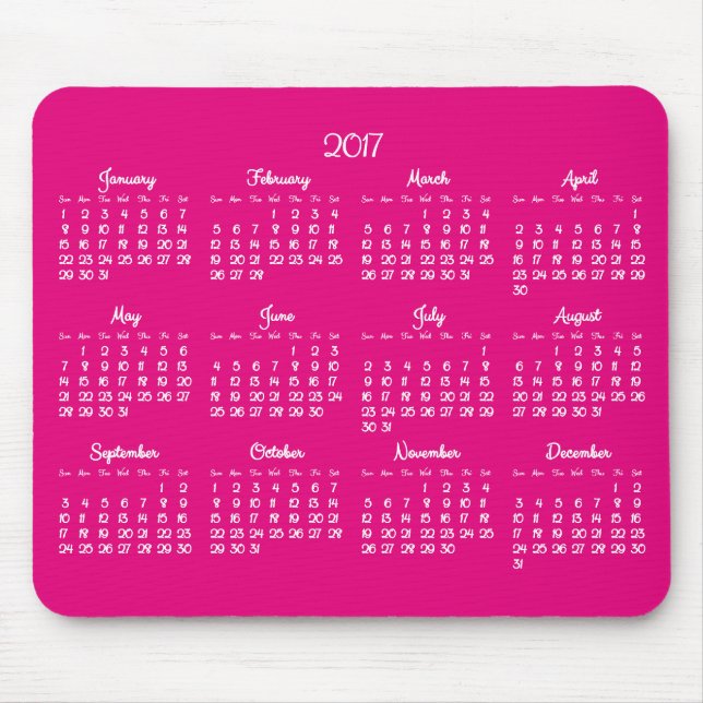 Mousepad Mouses pads do Calendário 2017 - Rosa Anual (Frente)