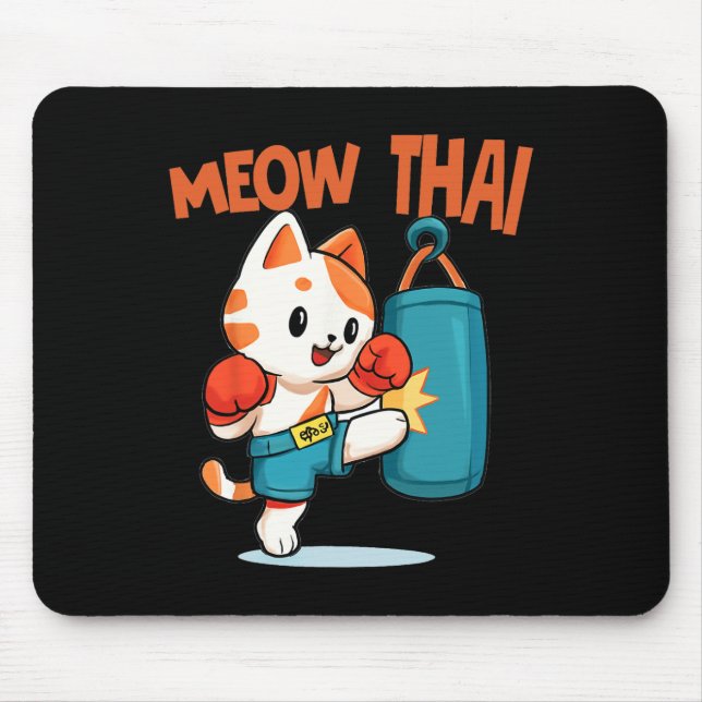 Mousepad Muay Thai Engraçado Gato Sobretudo Tailandês Boxan (Frente)