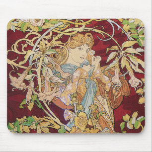 Mousepad Mucha Art Nouveau: Mulher Com Daisy