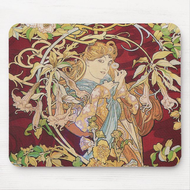Mousepad Mucha Art Nouveau: Mulher Com Daisy (Frente)