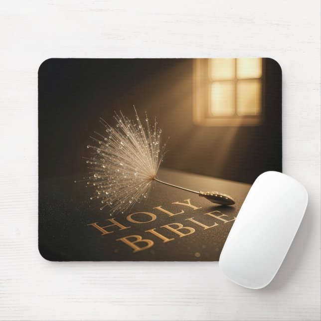 Mousepad Muda de Dente-de-Leão em uma Bíblia com Gotículas  (Com mouse)