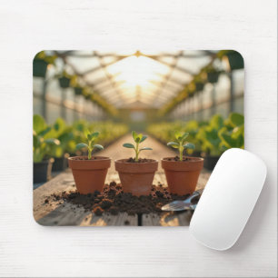 Mousepad Muda de planta de estufa em vasos de barro