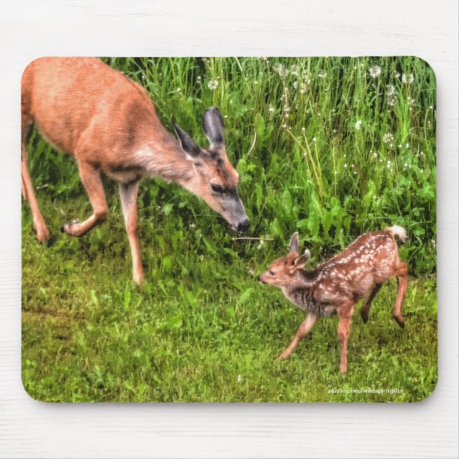 Mousepad Mule Deer Fawn e Mãe Foto da Vida Selvagem (Frente)