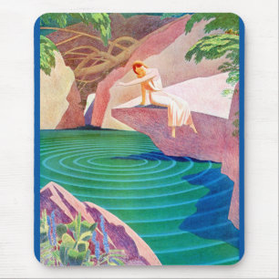 Mousepad mulher 1931 do art deco por uma lagoa