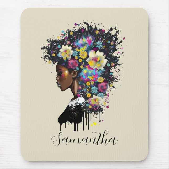 Mousepad Mulher afro-americana afro-espumante (Frente)