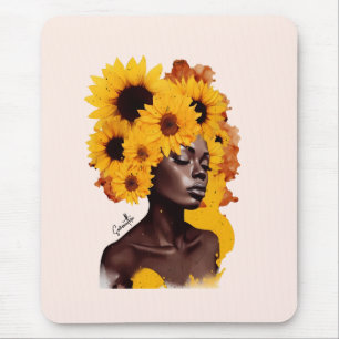 Mousepad Mulher afro-americana com afro afro girassol