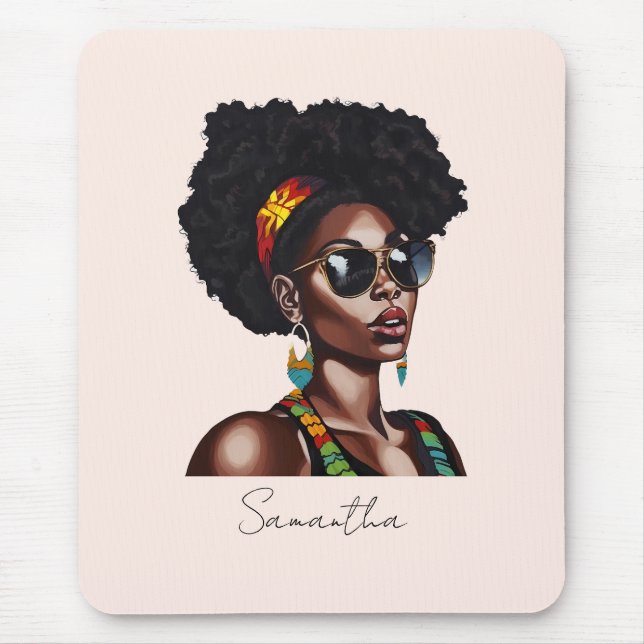 Mousepad Mulher afro-americana com óculos de sol chic (Frente)