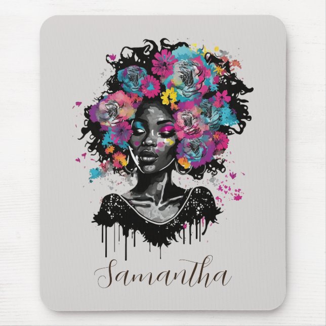 Mousepad Mulher Afro Clorosa Floral (Frente)