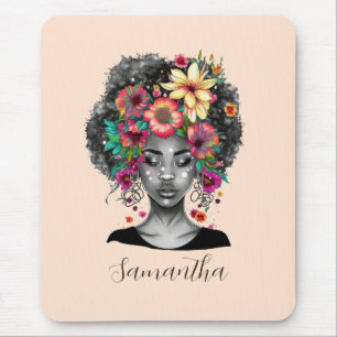 Mousepad Mulher Afro Elegante Floral