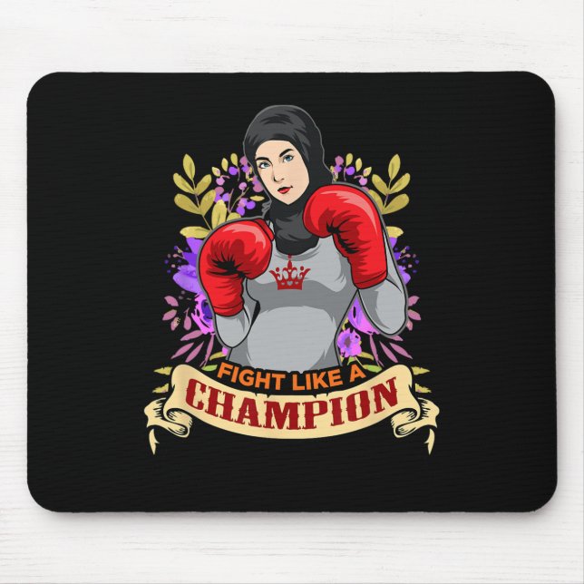 Mousepad Mulher Árabe Empoderada com Hijab Boxe Kickboxing  (Frente)