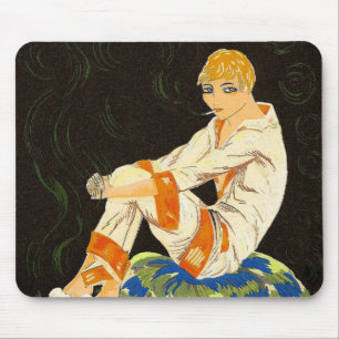 Mousepad Mulher Art Déco Antiga, Fumando por S. Chompre