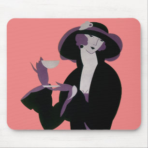 Mousepad Mulher Art Déco Vintage, Chá da Tarde e Cupcake