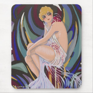 Mousepad Mulher Art Déco Vintage com Cortinas por S. Chompr