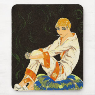 Mousepad Mulher Art Déco Vintage, Fumando por S. Chompre