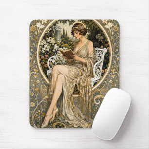Mousepad Mulher Art Nouveau lendo no jardim