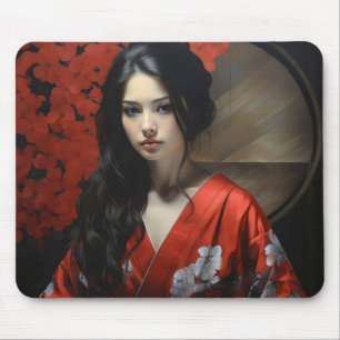 Mousepad Mulher Asiática Red Kimono