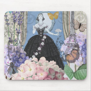 Mousepad Mulher Azul Elegante Vestido Floral Chique 
