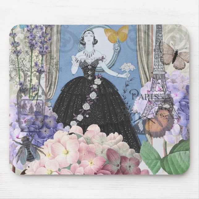 Mousepad Mulher Azul Elegante Vestido Floral Chique  (Frente)