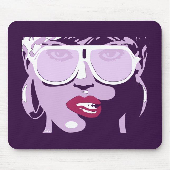 Mousepad Mulher Bonito de Pop Roxo Óculos escuros Lábios co (Frente)